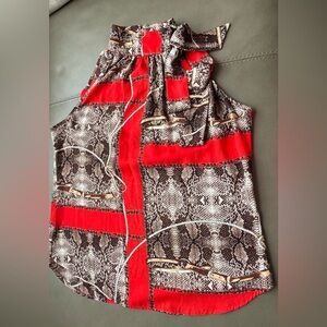 New York & Company Red and Brown Snake Print Top